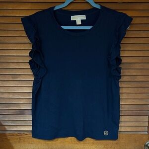 Michael Kors Navy Ruffle Sleeve Tee